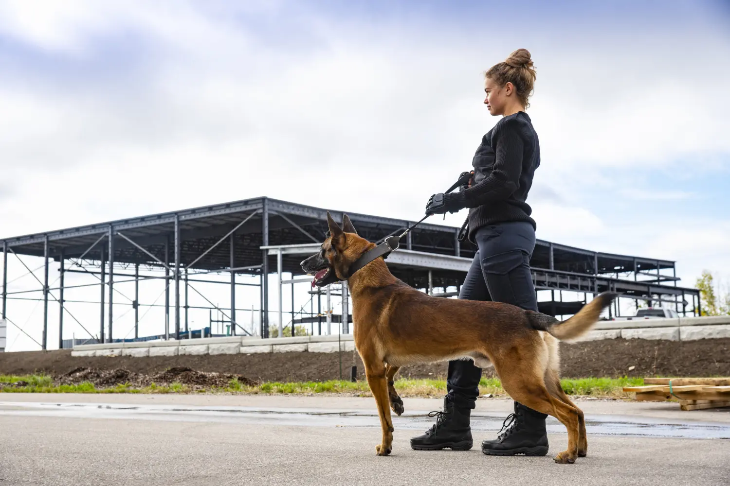 H&N VIP Schutz Gmbh – Frauen mit einem Sicherheitshund auf einer Baustelle
